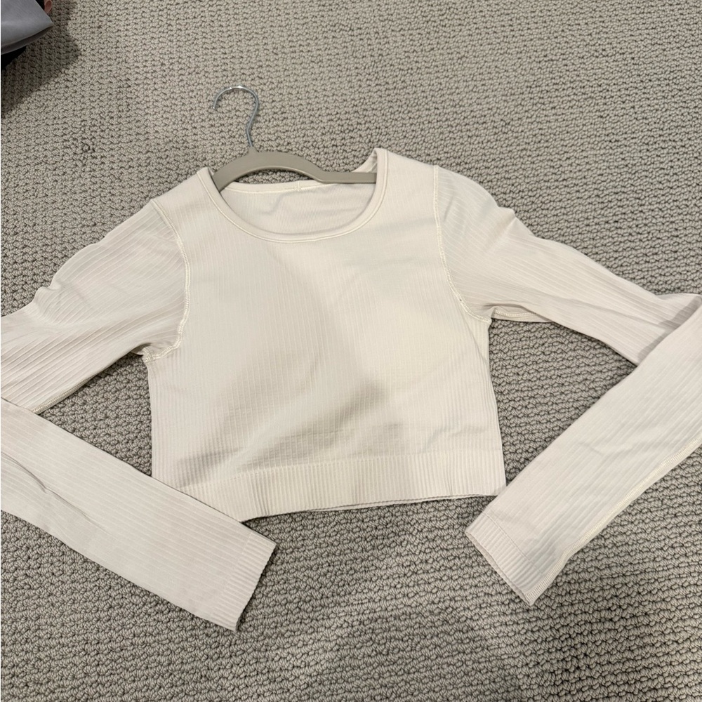 Lululemon White Ribbed Crop Top